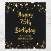 75誕生日黒スタイリッシュ金ゴールド星名 ワインラベル (シングルラベル)