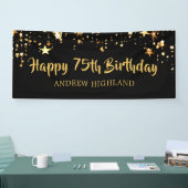 75誕生日黒モダン金ゴールド星パーソナライズされた 横断幕 (トレードショー)