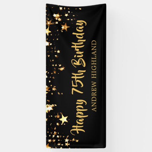 75誕生日黒モダン金ゴールド星パーソナライズされた 横断幕 (縦)