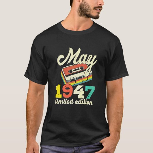 75誕生日1947年5月ヴィンテージカセット Tシャツ (正面)