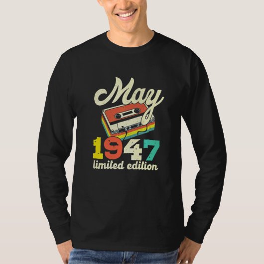 75誕生日1947年5月ヴィンテージカセット Tシャツ (正面)