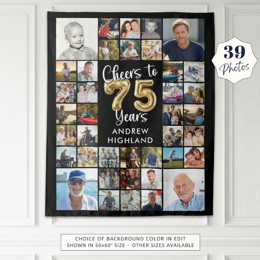 75誕生日39フォトコラージュ応援~75歳 タペストリー