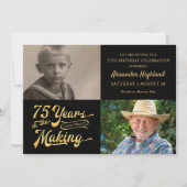 75誕生日75年ブラック・金ゴールド 招待状 (正面)