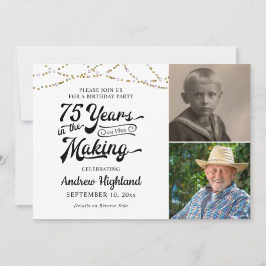 75誕生日75年メイキング・ブラック・金ゴールド 招待状 (正面)