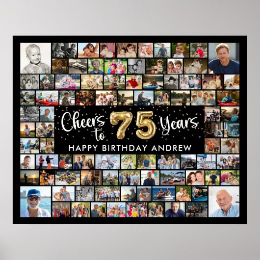 75誕生日92枚の写真ブラック金ゴールド応援から数年 ポスター (正面)