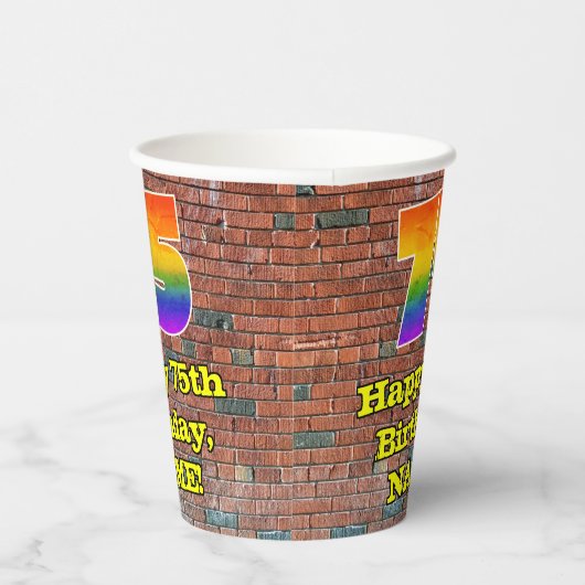 75誕生日:おもしろいグラフィティインスパイアレインボー75 紙コップ (右)