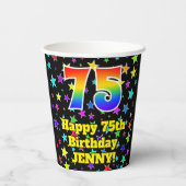 75誕生日:おもしろい星パターンと虹75 紙コップ (裏面)