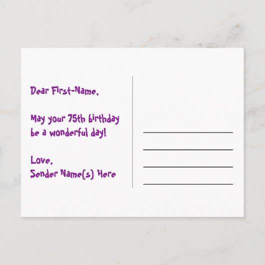 75誕生日:おもしろい星パターン,虹75,名前 ポストカード (裏面)