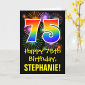 75誕生日:おもしろい花火パターン+虹75 カード (黄色い花)