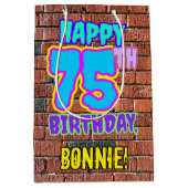 75誕生日:おもしろい、アーバングラフィティインスパイアルック ミディアムペーパーバッグ (正面)