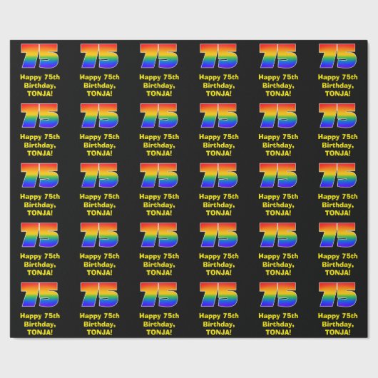 75誕生日:おもしろい、カラフルレインボーインスパイア# 75 ラッピングペーパー (シーム)