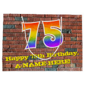 75誕生日:おもしろい、グラフィティインスパイアレインボーー# 75 ラージペーパーバッグ (裏面)