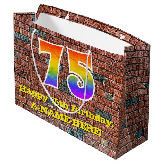 75誕生日:おもしろい、グラフィティインスパイアレインボーー# 75 ラージペーパーバッグ (裏面アングル)