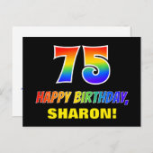 75誕生日:はっきりした,おもしろい,シンプル虹, 75 ポストカード (正面/裏面)