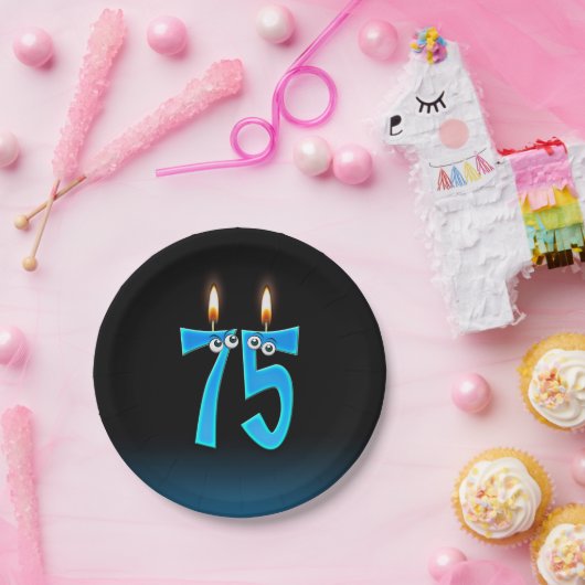 75誕生日（ろうそく火の付いた数字） ペーパープレート