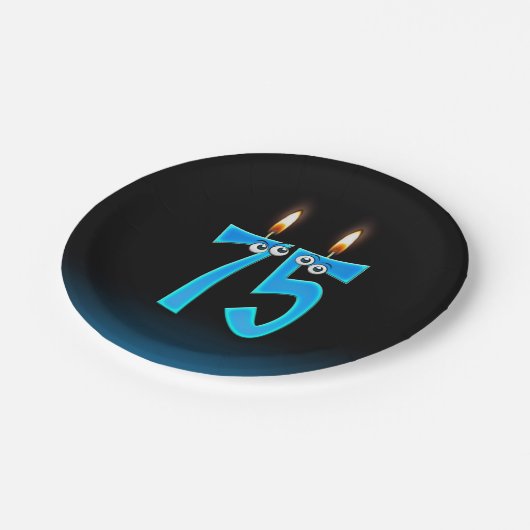 75誕生日（ろうそく火の付いた数字） ペーパープレート (アングル)