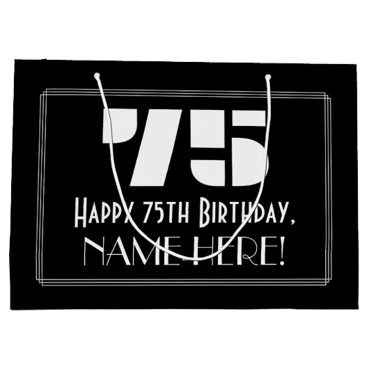 75誕生日~アールデコインスパイア見る"75" +名前 ラージペーパーバッグ (裏面)