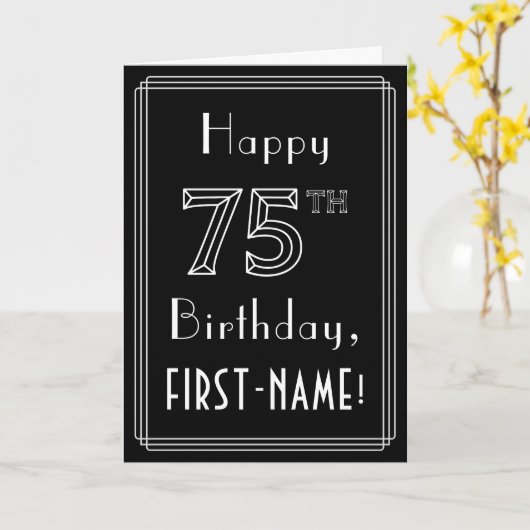 75誕生日:アールデコスタイル番号75および名前をカスタムする カード (黄色い花)