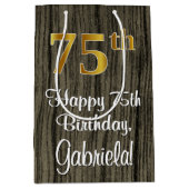 75誕生日:エレガント金ゴールドルック#、ウッフェイクド ミディアムペーパーバッグ (正面)