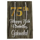 75誕生日:エレガント金ゴールドルック#、ウッフェイクド ミディアムペーパーバッグ (裏面)