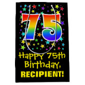 75誕生日:カラフルスターズパターン&レインボー75 ミディアムペーパーバッグ (正面)