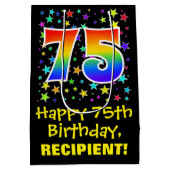 75誕生日:カラフルスターズパターン&レインボー75 ミディアムペーパーバッグ (裏面)