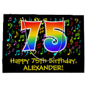 75誕生日-カラフル音楽シンボル、レインボー75 ラージペーパーバッグ (裏面)