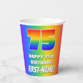 75誕生日: カラフル、おもしろいレインボーパターン# 75 紙コップ (裏面)