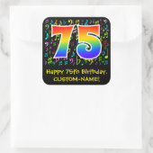 75誕生日:カラフルMusic Symbols, Rainbow 75 スクエアシール (バッグ)