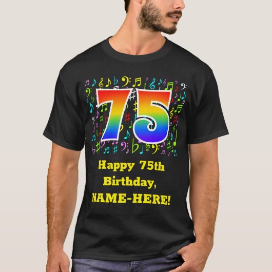 75誕生日:カラフルMusic Symbols, Rainbow 75 Tシャツ (正面)