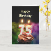 75誕生日（ケーキとキャンドル） カード (黄色い花)