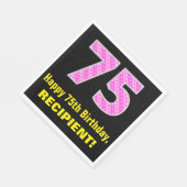 75誕生日:ピンクストライプのハートと「75」 +名前 スタンダードランチョンナプキン (角)