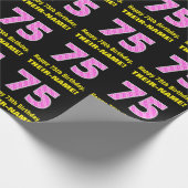 75誕生日:ピンクストライプのハートと「75」 +名前 ラッピングペーパー (角)