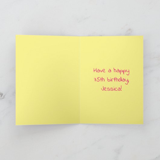 75誕生日:ピンクストライプのハート、レインボー# 75 カード (内部)