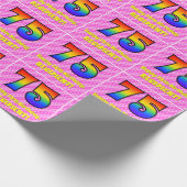 75誕生日：ピンクストライプのハート、レインボー# 75 ラッピングペーパー (角)