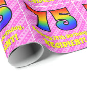 75誕生日：ピンクストライプのハート、レインボー# 75 ラッピングペーパー (ロールコーナー)