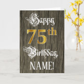 75誕生日:フェイク金ゴールドルック+木フェイク模様 カード (黄色い花)