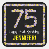 75誕生日:フローラ花数名前をカスタムする スクエアシール (正面)