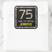 75誕生日:フローラ花数名前をカスタムする スクエアシール (バッグ)