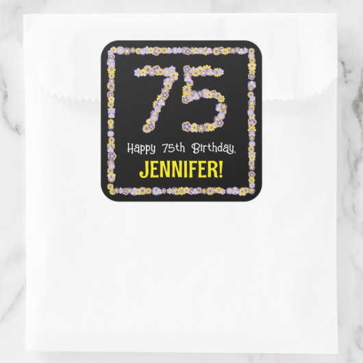 75誕生日:フローラ花数名前をカスタムする スクエアシール (バッグ)