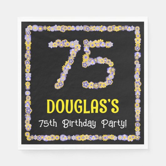 75誕生日:フローラ花数名前をカスタムする スタンダードランチョンナプキン (正面)