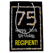 75誕生日:フローラ花数名前をカスタムする ミディアムペーパーバッグ (正面)