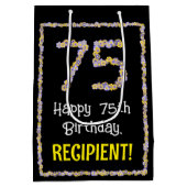 75誕生日:フローラ花数名前をカスタムする ミディアムペーパーバッグ (裏面)