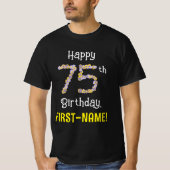 75誕生日:フローラ花数"75" +名前 Tシャツ (正面)
