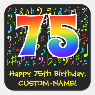 75誕生日:ミュージカラフルックシンボル，レインボー75 スクエアシール