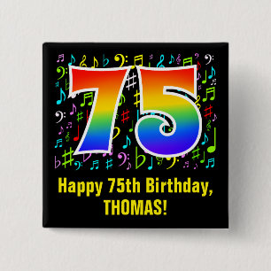 75誕生日:ミュージカラフルックシンボル,レインボー75 缶バッジ