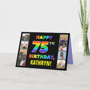75誕生日：レインボー文字カスタム、写真&名前 カード