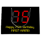 75誕生日:レッドデジタルクロックスタイル"75" +名前 ラージペーパーバッグ (正面)