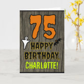 75誕生日:不気味ハロウィーンテーマ、名前をカスタムする カード (黄色い花)
