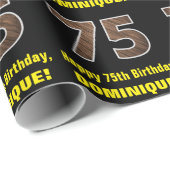 75誕生日:名前フェイク&木目パターン「75」 ラッピングペーパー (ロールコーナー)